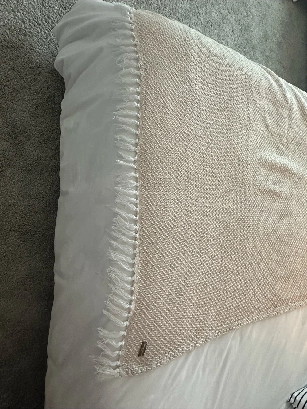 Tommy Bahama Neutral Beige Woven Throw Blanket with Fringe